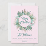 Convite Feliz Natal Belly Teal Monograma Mint Rosa VIP<br><div class="desc">florenceK design Delicate cottage Feliz Natal - Feliz Natal - Cartão de Saudação de Férias com possibilidade de mudar uma foto</div>