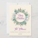 Convite Feliz Natal Belly Wreath Monograma Roxo de marfim<br><div class="desc">florenceK design Delicate cottage Feliz Natal - Feliz Natal - Cartão de Saudação de Férias com possibilidade de mudar uma foto</div>