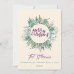 Convite Feliz Natal Belly Wreath Monograma Roxo de marfim<br><div class="desc">florenceK design Delicate cottage Feliz Natal - Feliz Natal - Cartão de Saudação de Férias com possibilidade de mudar uma foto</div>