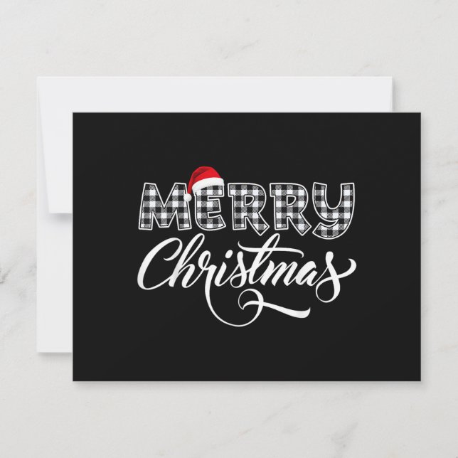 Convite Feliz Natal Búfalo Preto e Branco Xadrez para  (Frente)