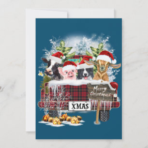 Convite Feliz Natal Búfalo Xadrez Vacas Porco Collie Cão