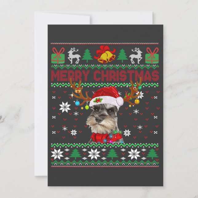 Convite Feliz Natal Cachorro Feio Schnauzer Santa Hat (Frente)