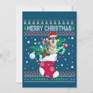 Convite Feliz Natal Cachorro Husky Siberiano Em Meia Engra