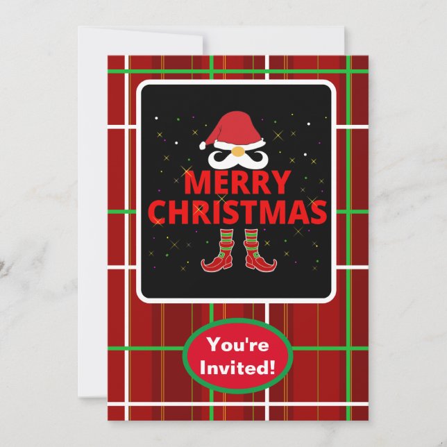Convite Feliz Natal Cheque Xadrez de festa de Natal (Frente)