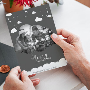 Convite Feliz Natal, Cinza Moderna, Holliday de Foto em Nu