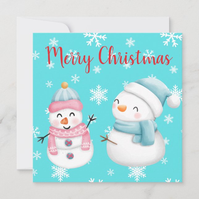 Convite Feliz Natal com Flocos de Neve, Homem de Neve e Mu (Frente)