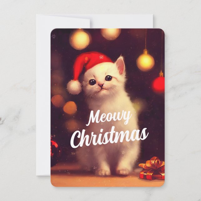 Convite Feliz Natal Com Gatinho Branco (Frente)