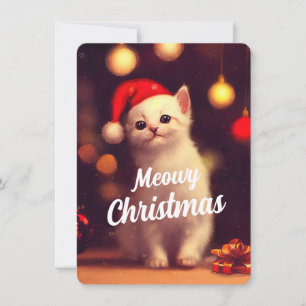 Convite Feliz Natal Com Gatinho Branco