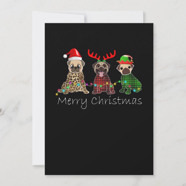 Convite Feliz Natal com três cães pug (Frente)