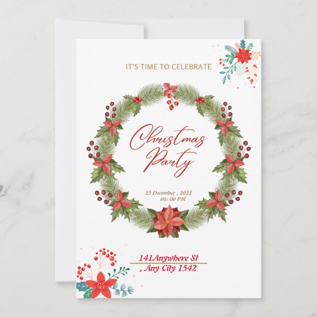 Convite Feliz Natal e Engraçado Festa de Ano Novo 2022. (Frente)