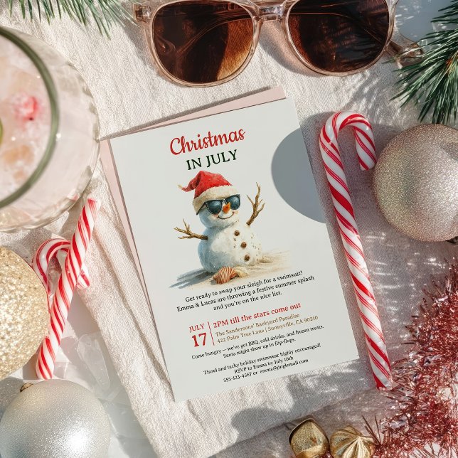 Convite Feliz Natal em julho Snowman Sunglass (Summer Funny Christmas in July Snowman Sunglasses Invitation)
