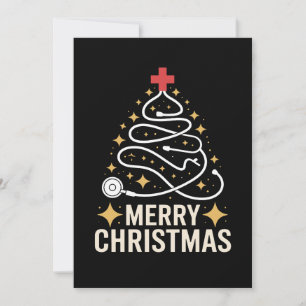 Convite Feliz Natal Estetoscópio Árvore Enfermeira Médico