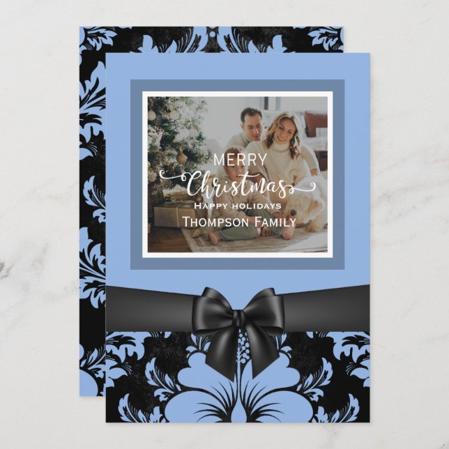 Convite Feliz Natal feriado, arco negro, azul (Frente/Verso)