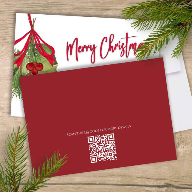 Convite Feliz Natal Feriado Vermelho Caligrafia Código QR (With a simple QR code for you to share your party event website. Just add your URL to the template. )