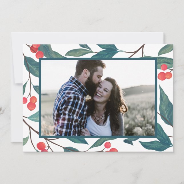 Convite FELIZ NATAL | Feriados Felizes, Watercolor Holly (Frente)