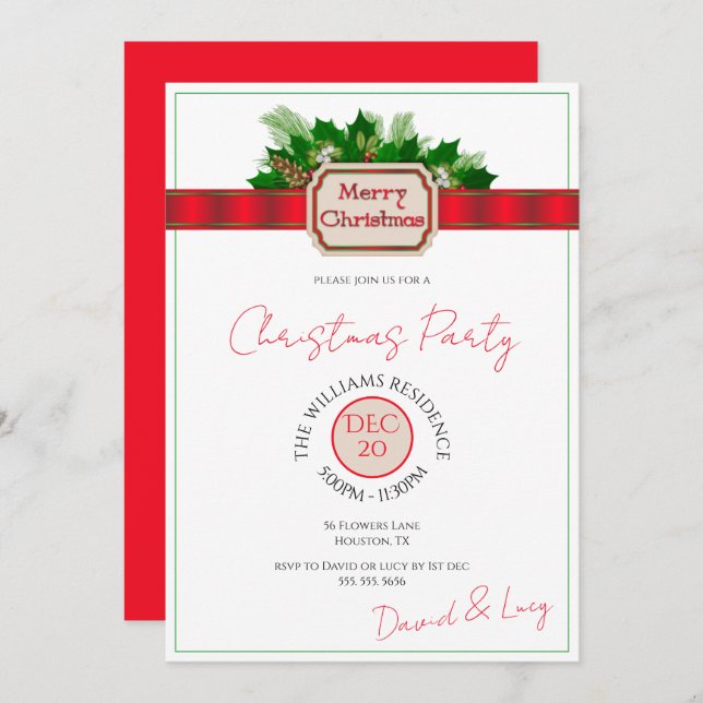 Convite "Feliz Natal" Festa de Natal da decoração (Frente/Verso)