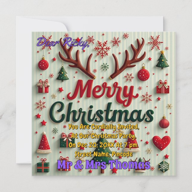 Convite Feliz Natal Festivo Personalizado (Frente)