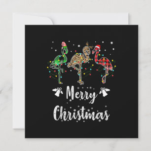 Convite Feliz Natal Flamingo Xadrez Vermelho Leopardo