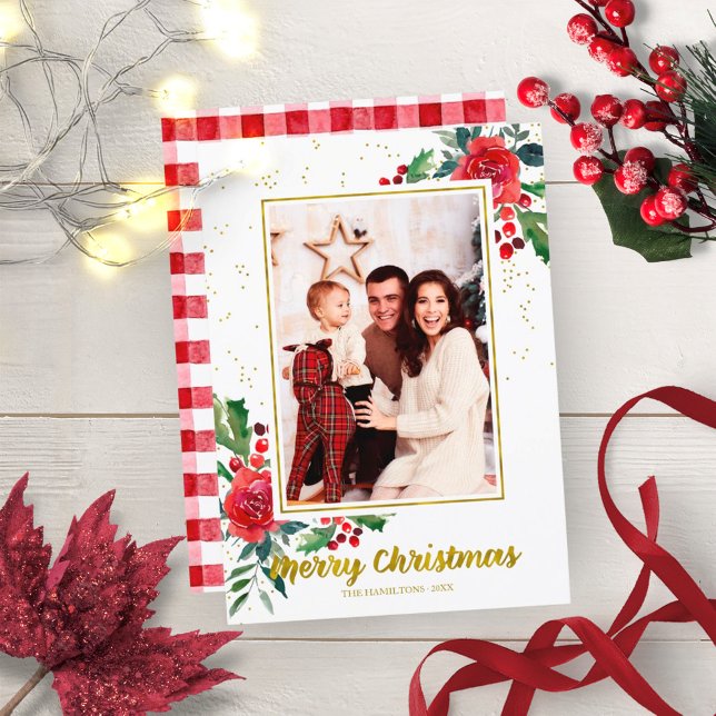 Convite Feliz Natal Flores Vermelhas Férias Foto (Criador carregado)
