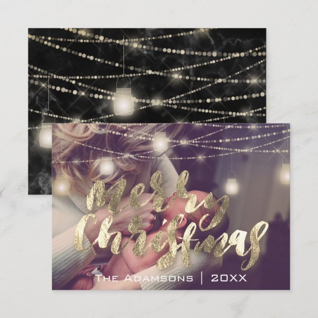 Convite Feliz Natal Fotografias Luzes Marble Personalizado (Frente/Verso)