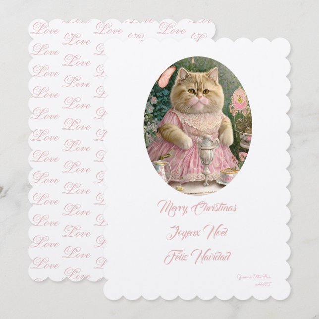 Convite Feliz Natal gato rosa (Frente/Verso)