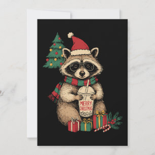 Convite Feliz Natal Guaxinim Boba Tea Chapéu do Papai Noel