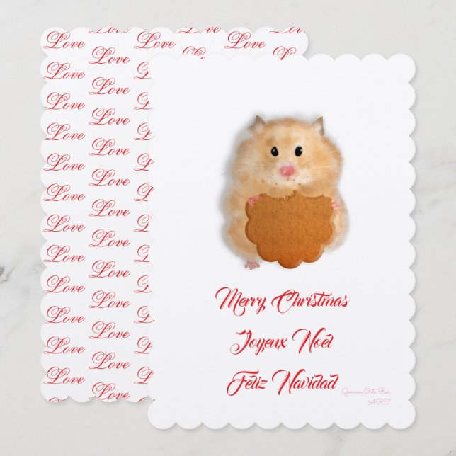 Convite Feliz Natal hamster fofo com biscoito (Frente/Verso)