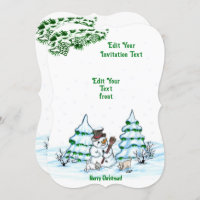 Feliz Natal! Homem de neve com Cat e Puppy Invita