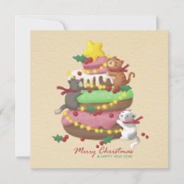 Convite Feliz Natal: Ilustração de Gatos e Doces