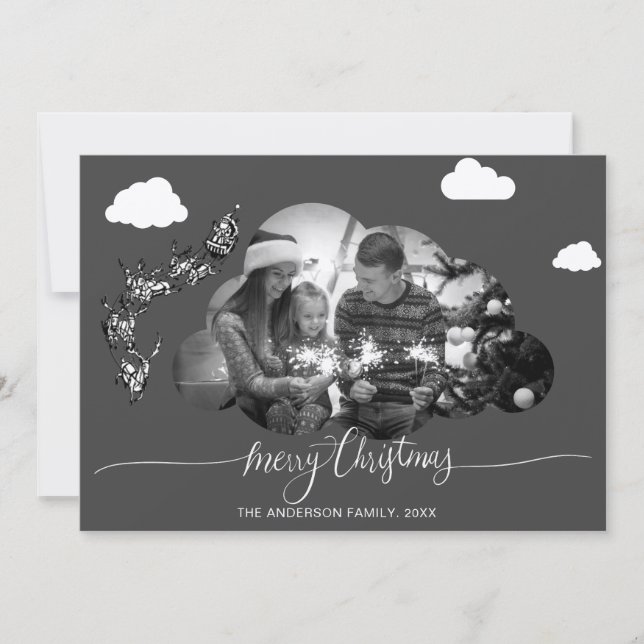 Convite Feliz Natal Moderno Cinza Cloud Photo Holliday (Frente)