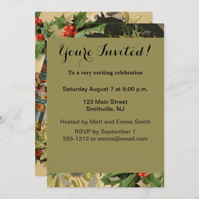 Convite Feliz Natal Papai Noel Antigo clássico (Frente/Verso)