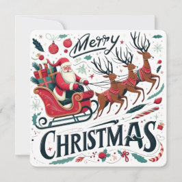 Convite Feliz Natal Papais noeis Sleigh e Reindeer Festivo