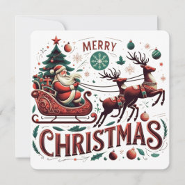 Convite Feliz Natal Papais noeis Sleigh e Reindeer Festivo