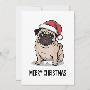 Convite Feliz Natal Pug Cachorro Chapéu de Papai Noel Temp