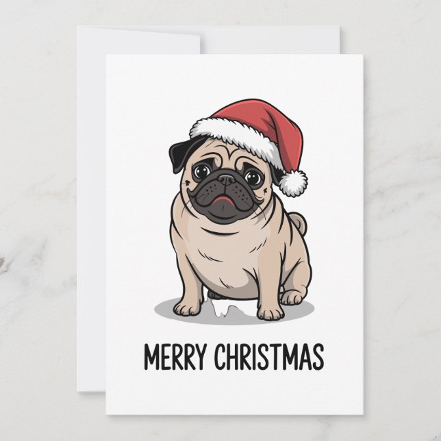 Convite Feliz Natal Pug Cachorro Chapéu de Papai Noel Temp (Frente)