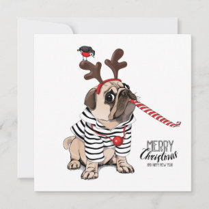 Convite Feliz Natal Pug Rena
