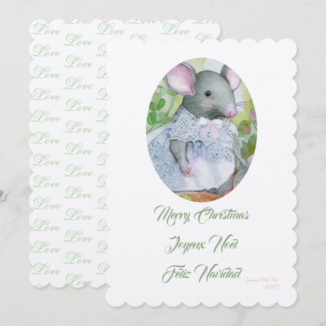 Convite Feliz Natal ratinho fofo (Frente/Verso)