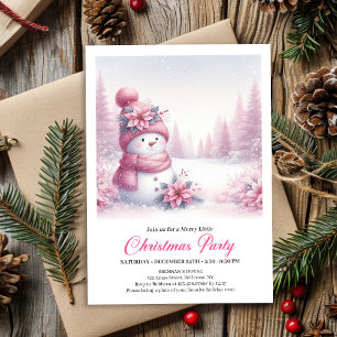 Convite Feliz Natal Rosa Neve Homem de Neve Editável Crian