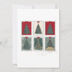 Convite Feliz Natal Selos Postais Antigos Árvore Laço