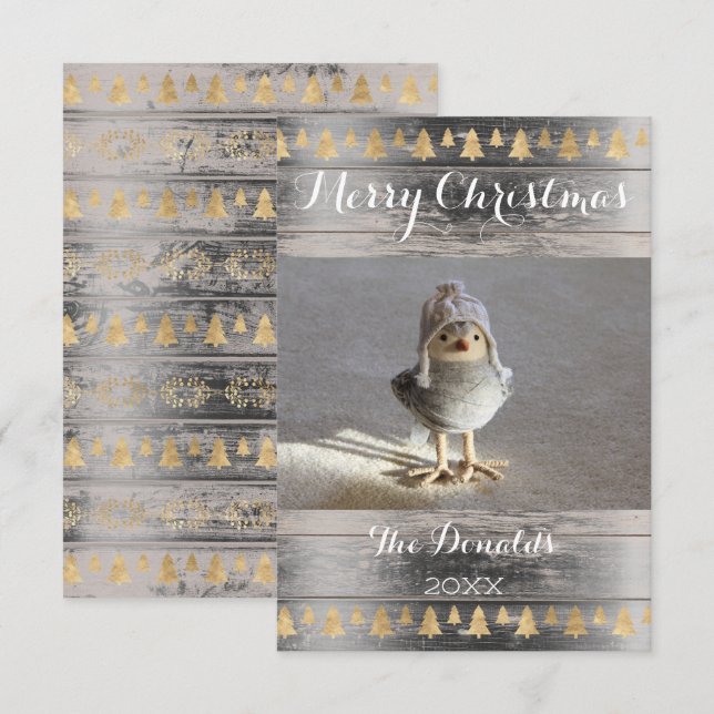Convite Feliz Natal Snowbird Dourado Algodão Fotográfico d (Frente/Verso)