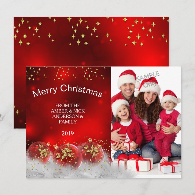 Convite Feliz Natal Vermelho Dourado Azevinho bolas (Frente/Verso)