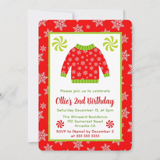 Convite Feliz Natal Vermelho e Verde Aniversário (Frente)