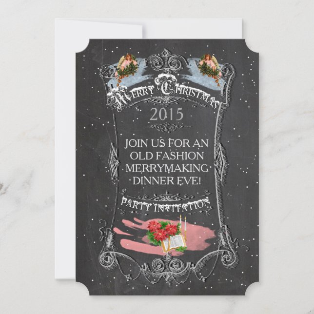 Convite Feliz Natal Vintage Chalkboard (Frente)