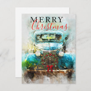 Convite Feliz Natal Vintage Watercolor Truck