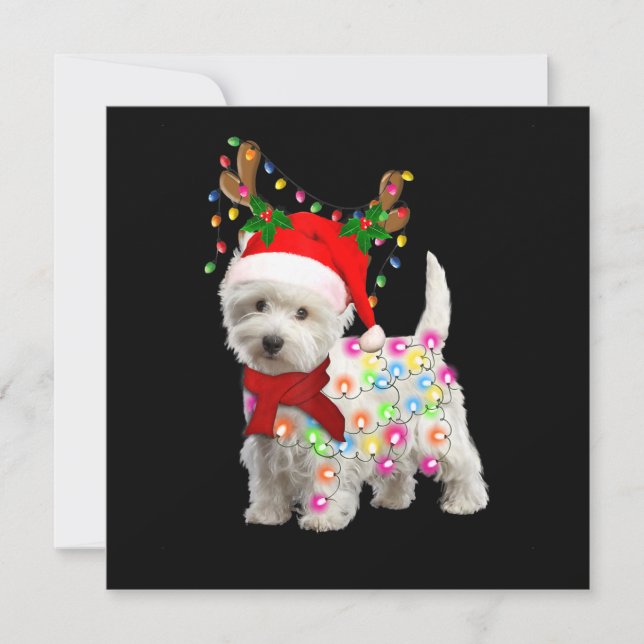 Convite Feliz Natal Xmas Westie Dog Reindeer Cosplay (Frente)