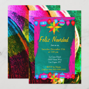 Convite Feliz Navidad Festa Em Sarape Rosa e Verde
