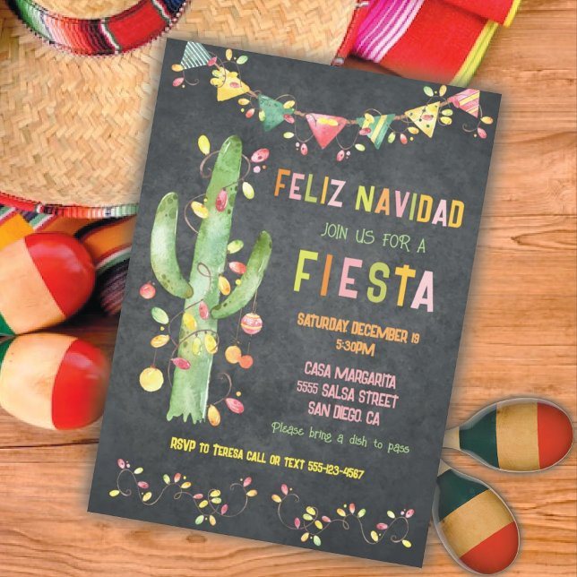 Convite Feliz navidad Fiesta Cactus watercolor (Criador carregado)