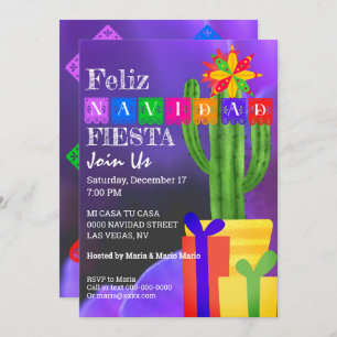Convite Feliz Navidad Fiesta Green Cactus Em Roxo