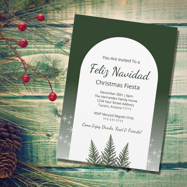 Convite Feliz Navidad Fiesta Natal Evergreen Trees (Criador carregado)