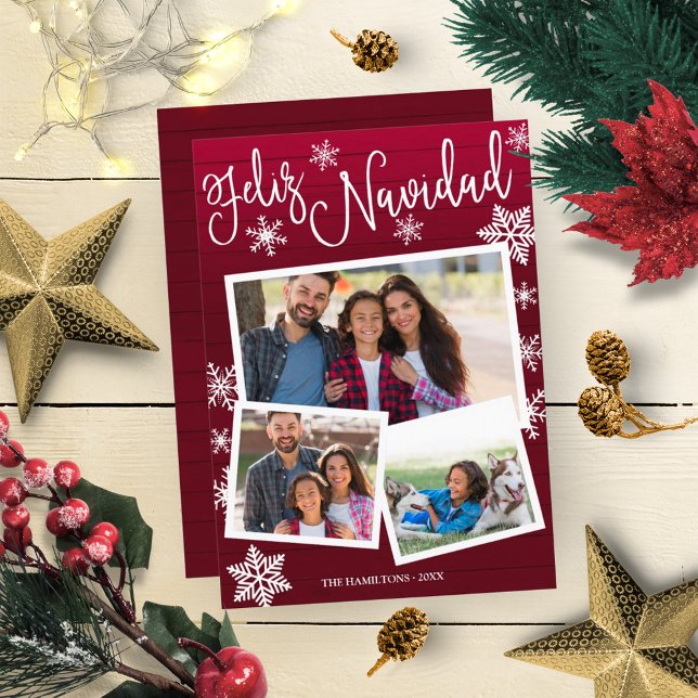 Convite Feliz Navidad Snowflake Rustic 3 Fotos Natal (Criador carregado)